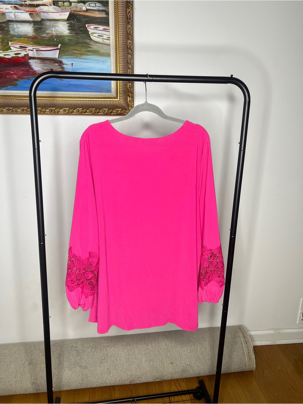 dennis basso Hot Pink Lace-Sleeve Tunic Top - Picture 2 of 7